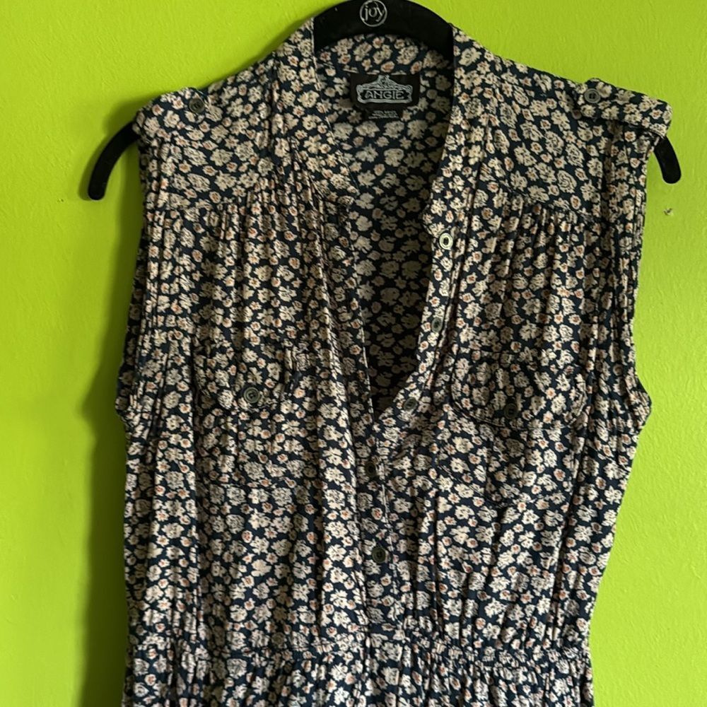 Angie Boho Blue Floral Short Sleeve Midi Dress Size L - Picture 2 of 6
